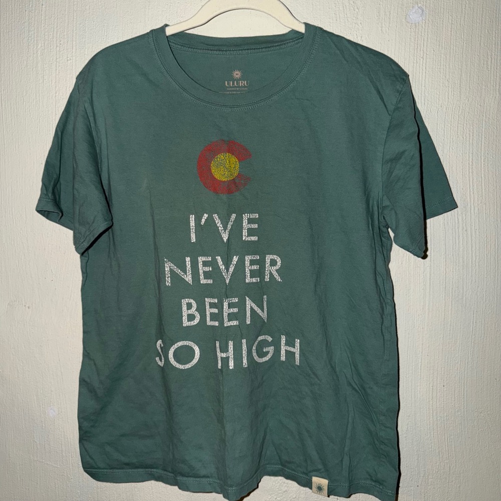 Uluru Colorado Ive Never Been So High Graphic Tee Teal Green Womens Medium